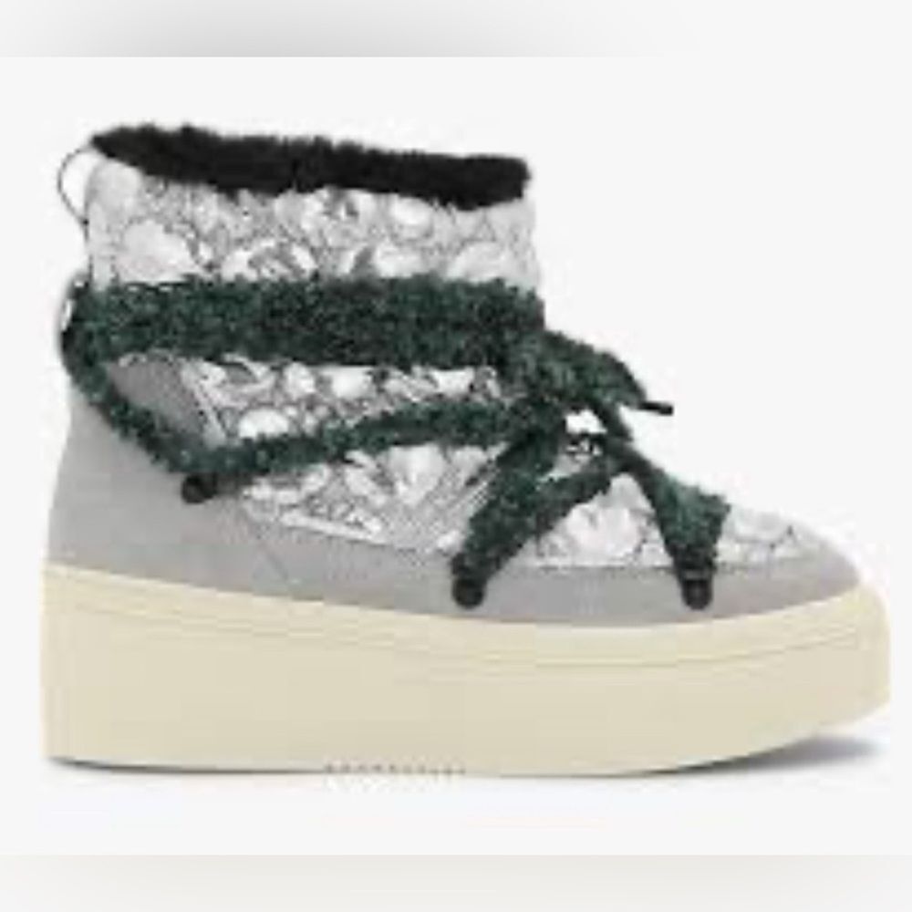 NEW P448 x Anthropologie Silver Grey Platform Wedge Moon Boots Ankle 37 US 6.5